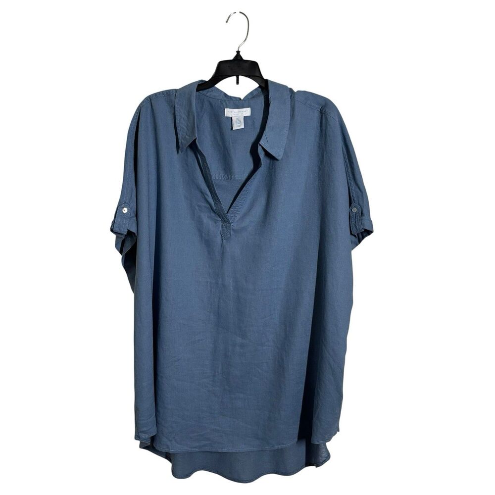 Martha Steward Blue Short Sleeve Popover High/Low Tunic Top 3X Casual Coastal